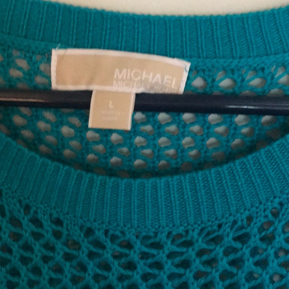 Michael Kors open weave teal pullover. NWOT. Sz L - Picture 3 of 5